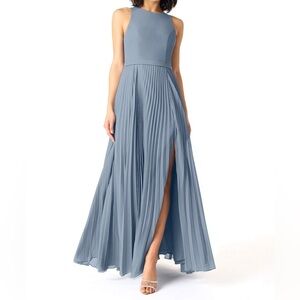 Azazie Blue Pleated Maxi Dress